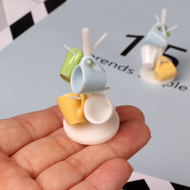 Babák Miniatűr kiegészítők Mini teáscsésze készlet állványos pohártartó Modell Pretend Play Konyhabútor Barbie Ob11 Dollhouse Deco számára