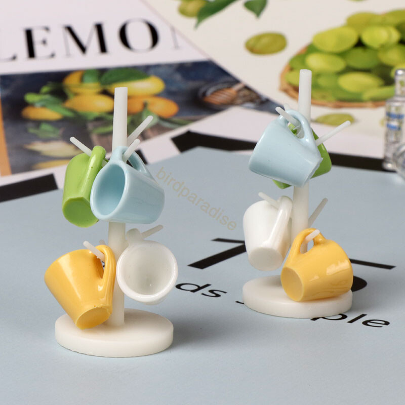 Babák Miniatűr kiegészítők Mini teáscsésze készlet állványos pohártartó Modell Pretend Play Konyhabútor Barbie Ob11 Dollhouse Deco számára