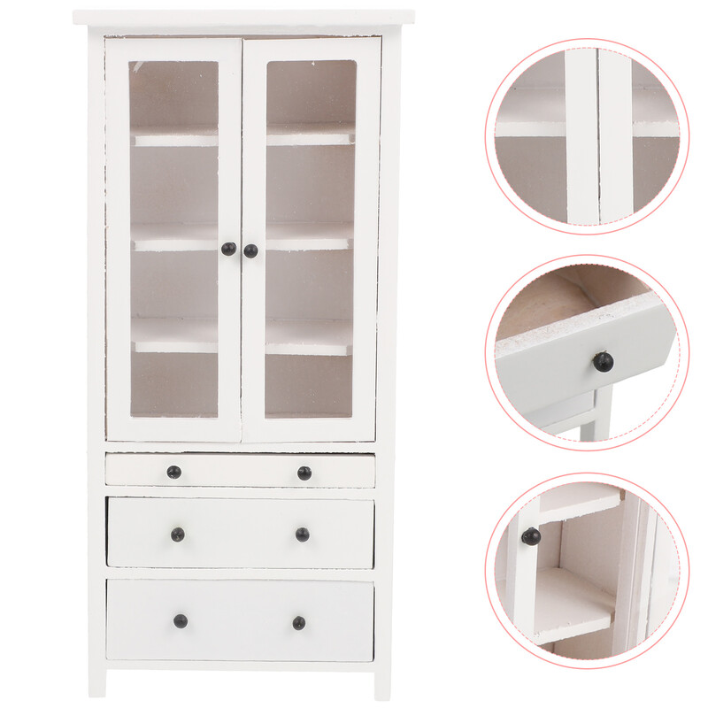 Játékok Dekoráció Házmodell Mini Bútor Miniatűr Szekrény és Kiegészítők 1/12 Babaház Fehér Konyha Miniatűrök