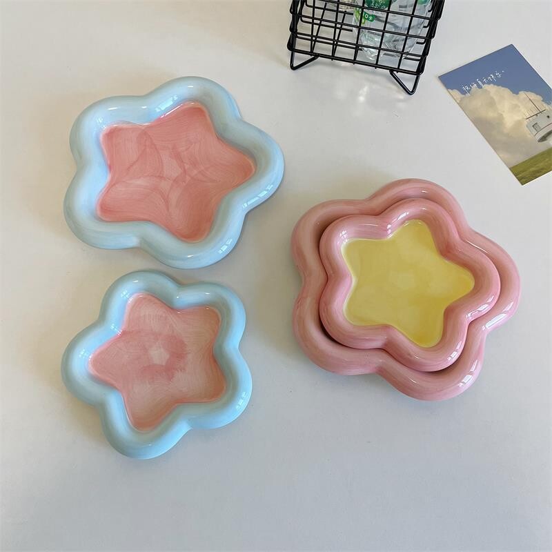 Desszert magas szépségű tányér otthoni asztali légkör dekoráció színes tál körömdíszítő tál macskatál kerámia gabonatál