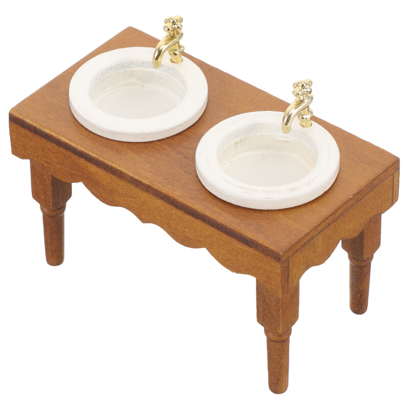 1:12 Domček pre bábiky Miniatúrny nábytok Kúpeľňová scéna Dvojité umývadlo Umývadlo Ornament Domáca dekorácia Model Drevená dekorácia Dodávka