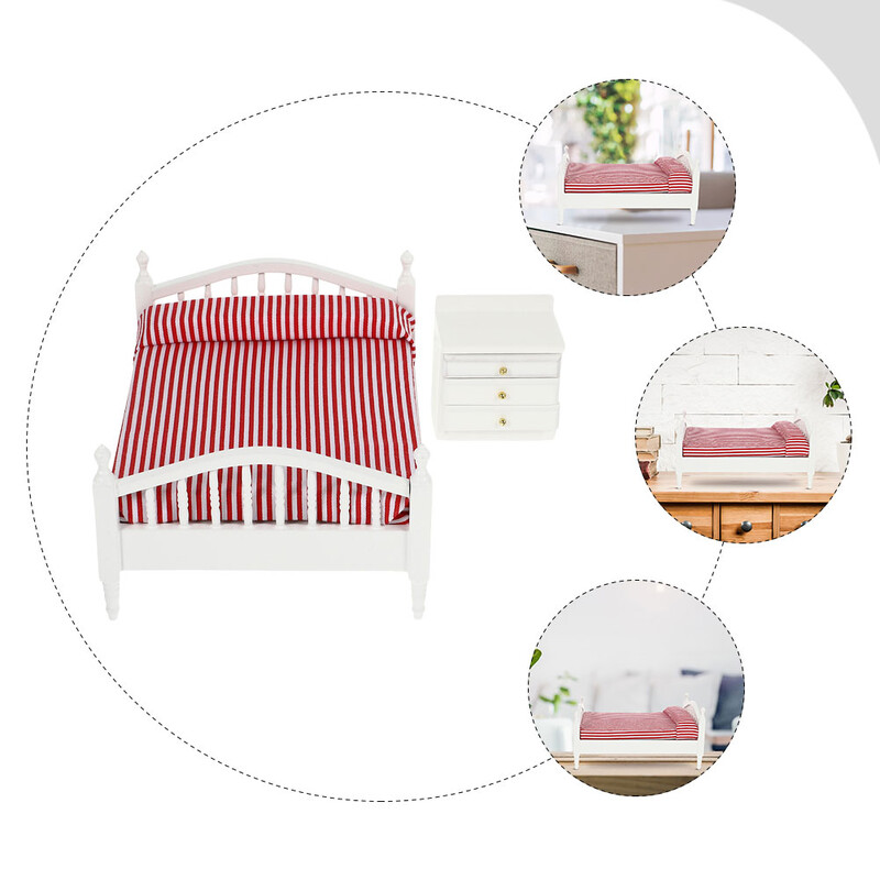 Domček pre bábiky s manželskou posteľou 1/12 1:12 Príslušenstvo Queen Mini Nábytok pre miniatúrne dekorácie Model Ozdoby Domácnosť