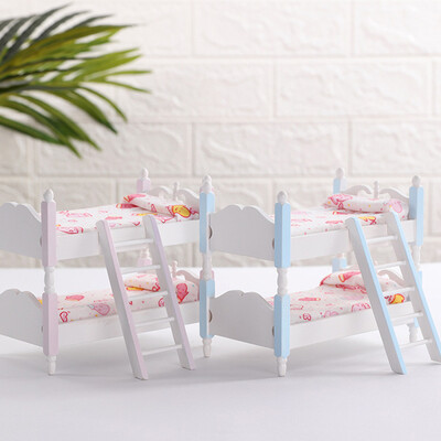 Emeletes ágyak gyerekeknek babaház 1/12 méret gyerekszoba miniatűr fából készült bútor baba