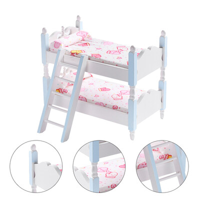 Emeletes ágyak gyerekeknek babaház 1/12 méret gyerekszoba miniatűr fából készült bútor baba