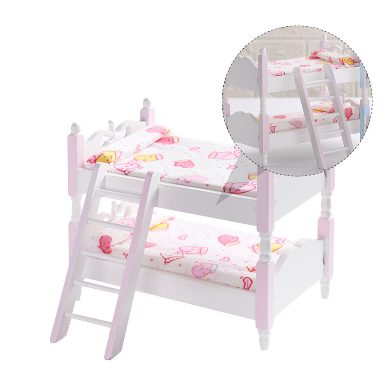 Emeletes ágyak gyerekeknek babaház 1/12 méret gyerekszoba miniatűr fából készült bútor baba