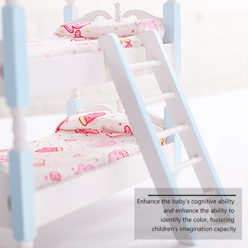 Emeletes ágyak gyerekeknek babaház 1/12 méret gyerekszoba miniatűr fából készült bútor baba