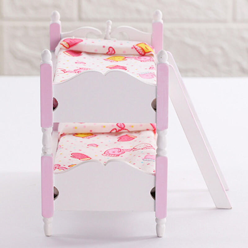 Emeletes ágyak gyerekeknek babaház 1/12 méret gyerekszoba miniatűr fából készült bútor baba