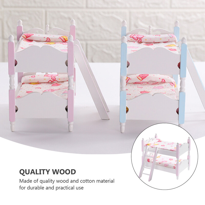 Emeletes ágyak gyerekeknek babaház 1/12 méret gyerekszoba miniatűr fából készült bútor baba