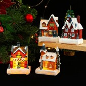 Vianočná ozdoba na dom, romantická teplá žiariaca osvetlená živica, miniatúrny model krajiny, odolný remeselný domáci dekoračný dom