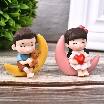 2 бр. Moon Couple PVC романтични фигурки Изработени декоративни орнаменти за бонсай Домашна маса Миниатюри Градинска декорация