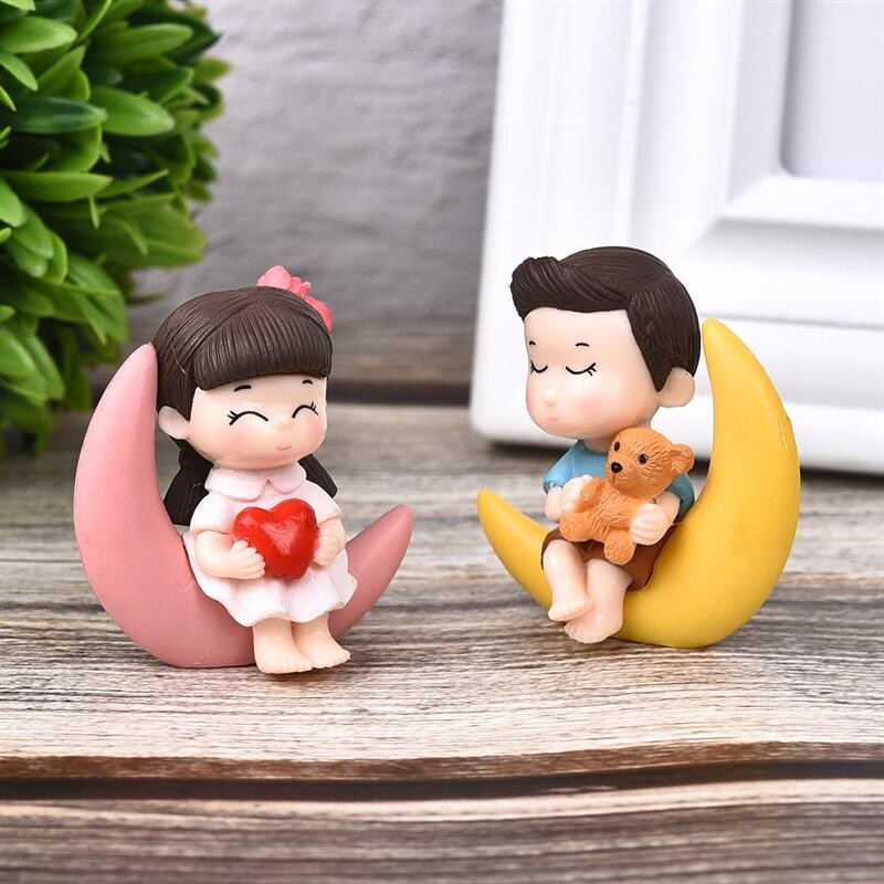 2 ks Mesačný pár PVC romantické figúrky remeselné dekoratívne ozdoby pre bonsaje domáci stôl miniatúry záhradné dekorácie