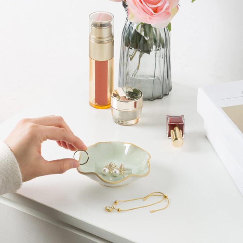 Lotus ékszer zöld tálca kerámia gyűrű nyaklánc edény kulcstartó aranyos gyűrű csecsebecsetartó lány hálószoba otthoni dekoráció szervezése