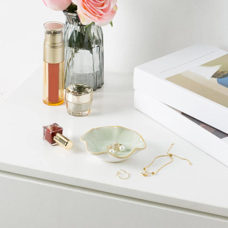 Lotus ékszer zöld tálca kerámia gyűrű nyaklánc edény kulcstartó aranyos gyűrű csecsebecsetartó lány hálószoba otthoni dekoráció szervezése