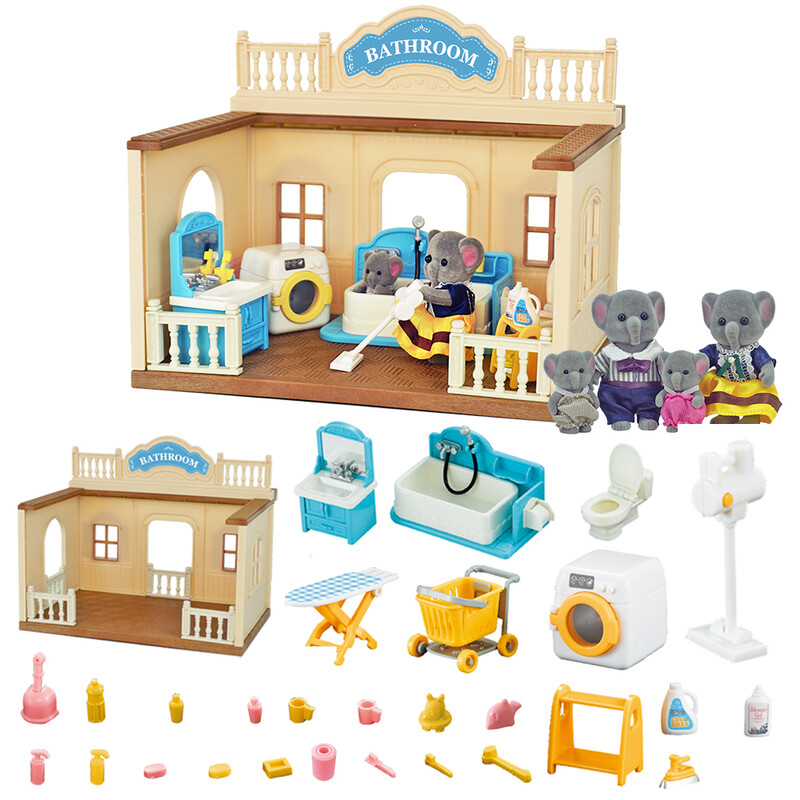 Elephant Baby Dollhouse Vonios kambarys „Pasidaryk pats“ tualeto reikmenys 1/12 Forest Family Miniatiūros Baldai lėlėms Žaislas Virtuvė Mergaitei Dovanos