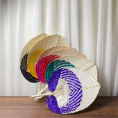 1 vnt. Rankų darbo šiaudeliais austos vėduoklės amatų vasaros aušinimo ventiliatorius bambuko palmės lapelis rankomis austas rankų ventiliatorius namų vestuvių dekoravimas