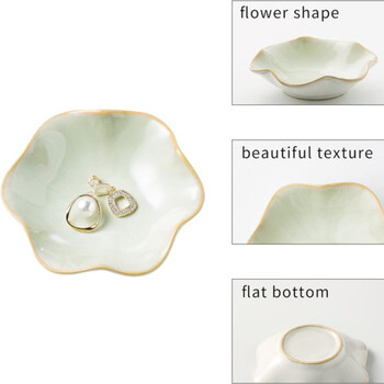 Lotus Jewelry Mini Tray Κεραμικό δαχτυλίδι κολιέ πιάτο Μπολ Μπουλάκι με χαριτωμένο δαχτυλίδι Θήκη για μπιμπελό για κορίτσι Κρεβατοκάμαρα Οργάνωση Διακόσμηση σπιτιού