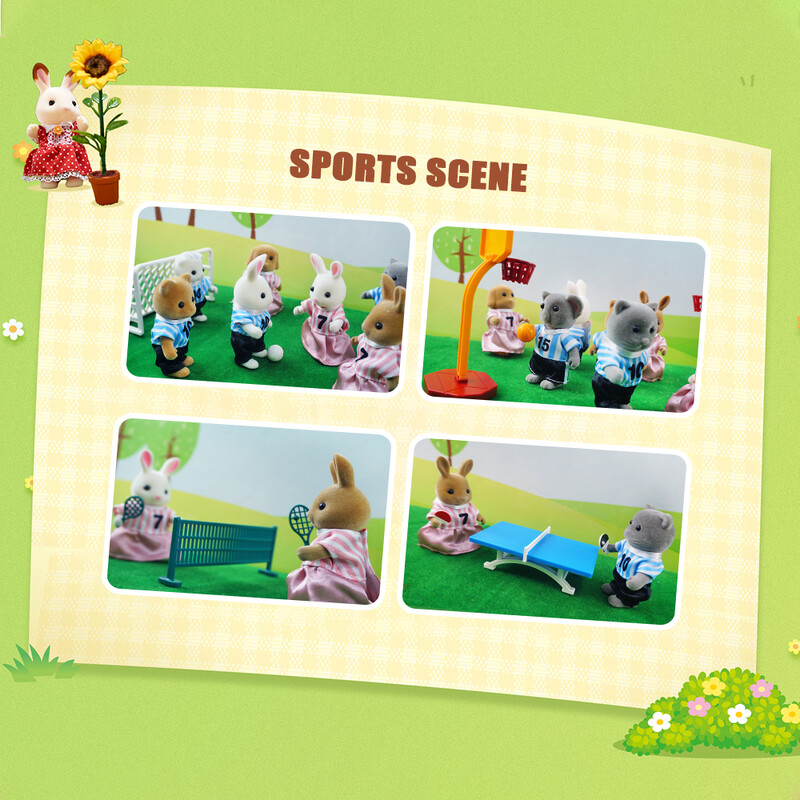 1/12 Forest Family Животни Футболна игра Спортен костюм Модел Куклена къща Миниатюрен аксесоар Баскетбол Играчки за деца Подаръци за рожден ден