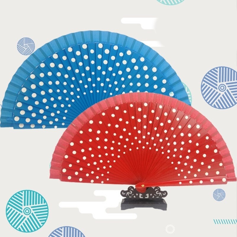 Flamenco španielsky drevený skladací vejár s bodkami, moderný klasický vintage drevený ručný vejár na tanečné vystúpenia, párty