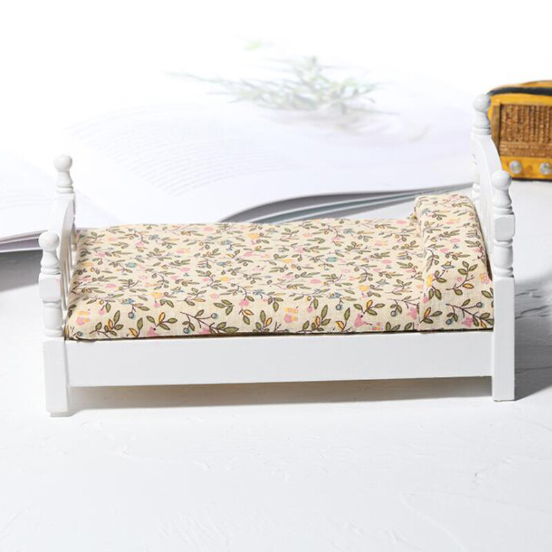 1:12 Babaház miniatűr fehér játékágy bútor Hálószoba babaház ágy