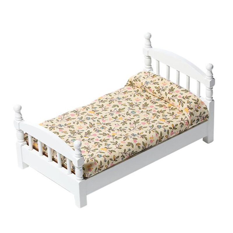 1:12 Babaház miniatűr fehér játékágy bútor Hálószoba babaház ágy