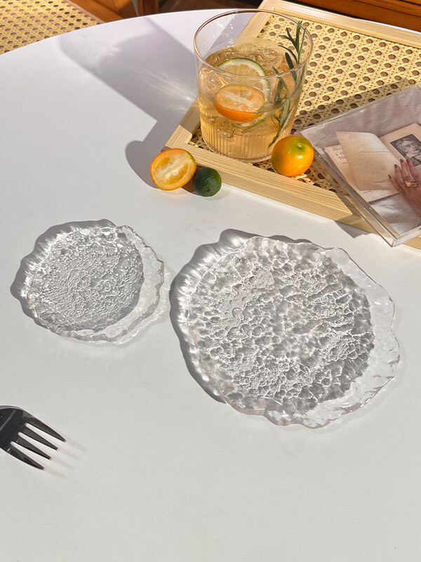 Чинии Неправилен ледник Стъклено ястие с плодове Торта Десерт Закуски Аксесоари за дома Стъкло Прозрачно Практично Изчистена индивидуалност