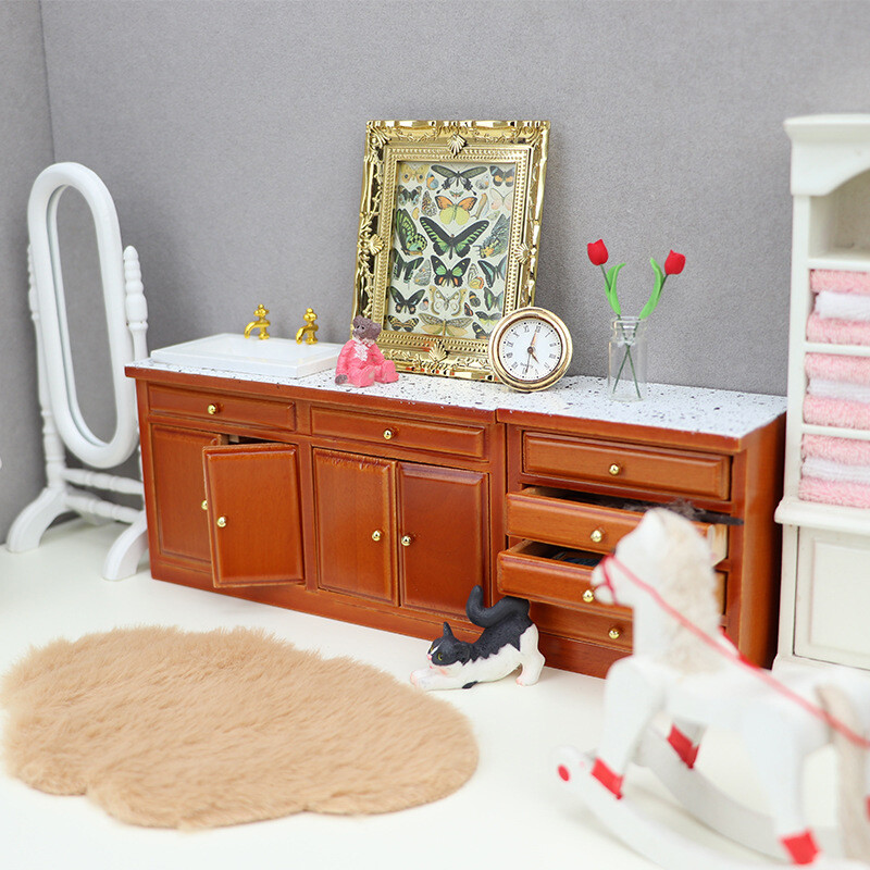 1:12 Domček pre bábiky Miniatúrna skriňa Drez Komoda so zásuvkami Knižnica Model Šatník Úložný priestor Skrinka Nábytok Domček pre bábiky Príslušenstvo