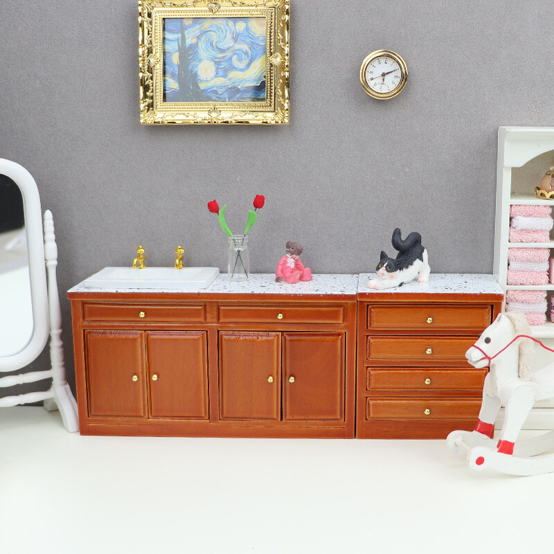 1:12 Domček pre bábiky Miniatúrna skriňa Drez Komoda so zásuvkami Knižnica Model Šatník Úložný priestor Skrinka Nábytok Domček pre bábiky Príslušenstvo
