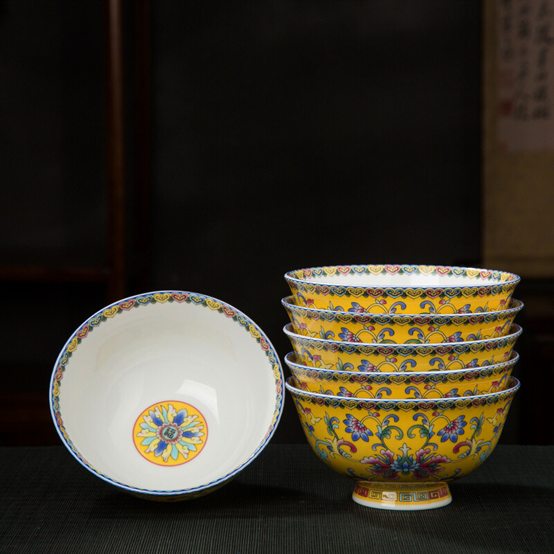 Jingdezhen - keramická miska, čínsky riad, miska z kostného porcelánu na ryžu, ručne vyrobená, krásny kvetinový vzor, darčeková porcelánová miska