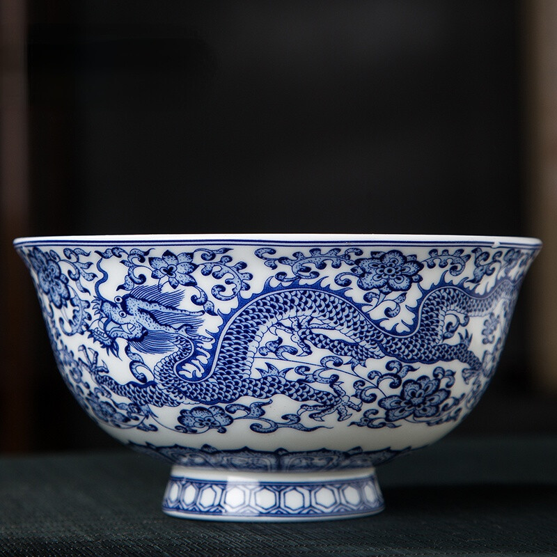 Jingdezhen - keramická miska, čínsky riad, miska z kostného porcelánu na ryžu, ručne vyrobená, krásny kvetinový vzor, darčeková porcelánová miska