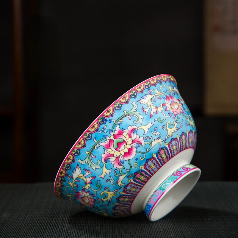 Jingdezhen - keramická miska, čínsky riad, miska z kostného porcelánu na ryžu, ručne vyrobená, krásny kvetinový vzor, darčeková porcelánová miska