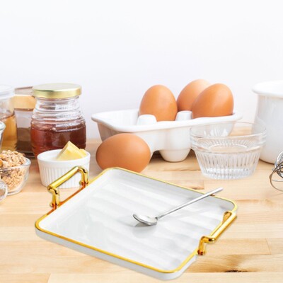 Dekoratyvinis padėklas auksiniu kraštu su rankenomis Dekoratyvinis padėklas skirtas