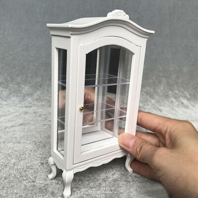 1:12 Babaház miniatűr bútor fehér fa vitrin szekrény vitrin