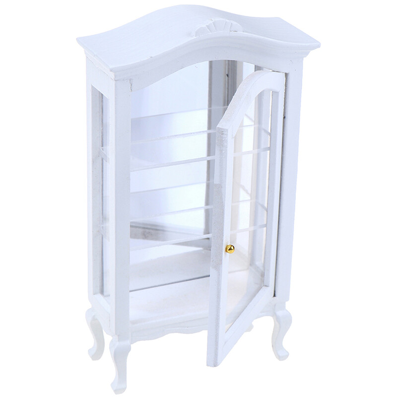 1:12 Babaház miniatűr bútor fehér fa vitrin szekrény vitrin