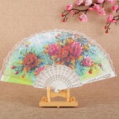 Csipke kínai stílusú összecsukható legyező kínai stílusú festés gyémánt selyem + műanyag Han ruházati kiegészítők otthoni dekorációk