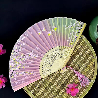 Starinska sklopiva lepeza od bambusa, kineski stil, ljetna ženska plesna lepeza, prijenosna elegantna ručna ventilatora s cvijećem Izvrsni darovi