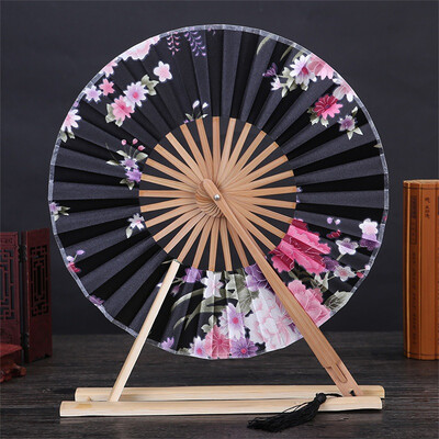 1 buc Ventilator pliabil din bambus în stil chinezesc Ventilator chinezesc cu buzunar pentru flori Ventilator de mână pliabil, cerc rotund, cadou pentru decorațiuni pentru petrecerea de nuntă