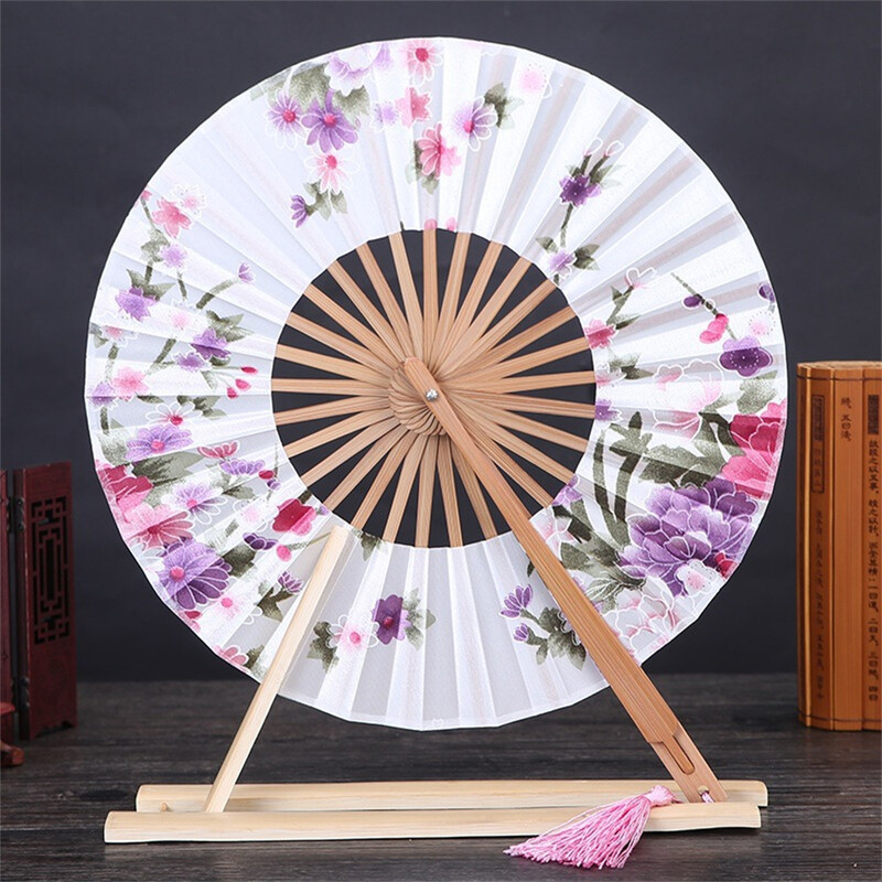 1 buc Ventilator pliabil din bambus în stil chinezesc Ventilator chinezesc cu buzunar pentru flori Ventilator de mână pliabil, cerc rotund, cadou pentru decorațiuni pentru petrecerea de nuntă