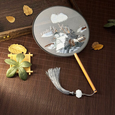 Kétoldalas hímzett legyezőkör és kör alakú FanDance FanSu hímzett FanCheongsam FanAntik legyezőkHanfu FanRetro ventilátor