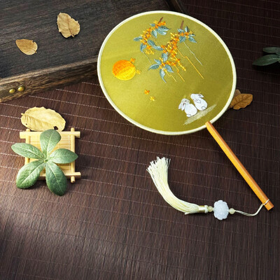 Kétoldalas hímzett legyezőkör és kör alakú FanDance FanSu hímzett FanCheongsam FanAntik legyezőkHanfu FanRetro ventilátor