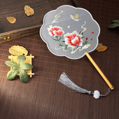 Kétoldalas hímzett legyezőkör és kör alakú FanDance FanSu hímzett FanCheongsam FanAntik legyezőkHanfu FanRetro ventilátor