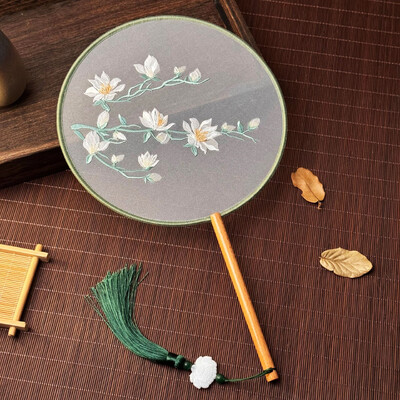 Kétoldalas hímzett legyezőkör és kör alakú FanDance FanSu hímzett FanCheongsam FanAntik legyezőkHanfu FanRetro ventilátor