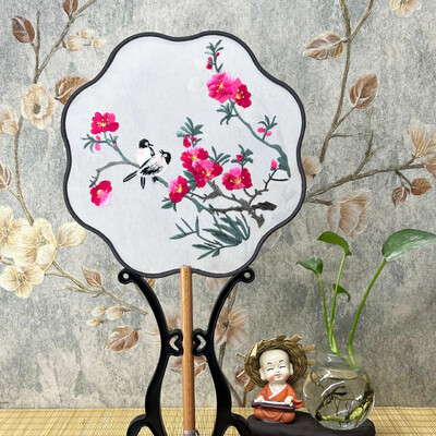 Kétoldalas hímzett legyezőkör és kör alakú FanDance FanSu hímzett FanCheongsam FanAntik legyezőkHanfu FanRetro ventilátor