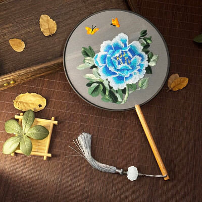 Kétoldalas hímzett legyezőkör és kör alakú FanDance FanSu hímzett FanCheongsam FanAntik legyezőkHanfu FanRetro ventilátor