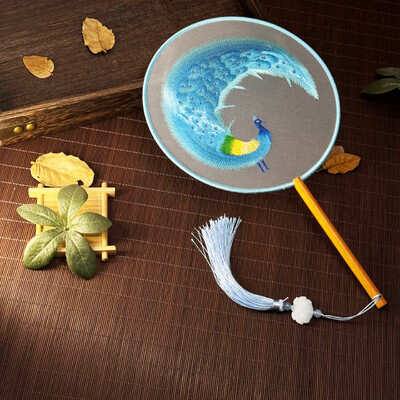 Kétoldalas hímzett legyezőkör és kör alakú FanDance FanSu hímzett FanCheongsam FanAntik legyezőkHanfu FanRetro ventilátor