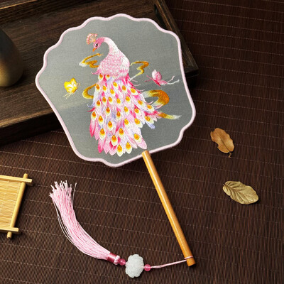 Kétoldalas hímzett legyezőkör és kör alakú FanDance FanSu hímzett FanCheongsam FanAntik legyezőkHanfu FanRetro ventilátor