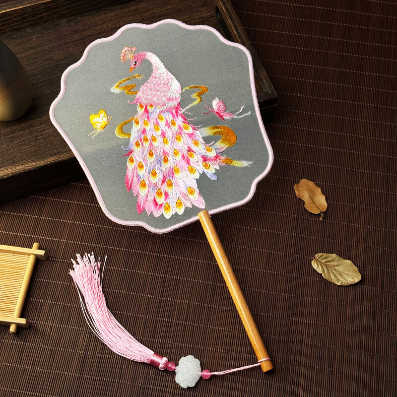 Kétoldalas hímzett legyezőkör és kör alakú FanDance FanSu hímzett FanCheongsam FanAntik legyezőkHanfu FanRetro ventilátor