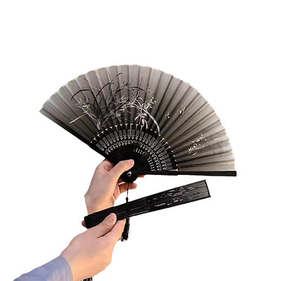 1 gab Retro tintes Orhideja Zīda saliekamais ventilators Jauns ķīniešu stila seno lotosa roku ventilatori Tuvs draugs Dāvana Klasisks Hanfu dekorēts amatniecība