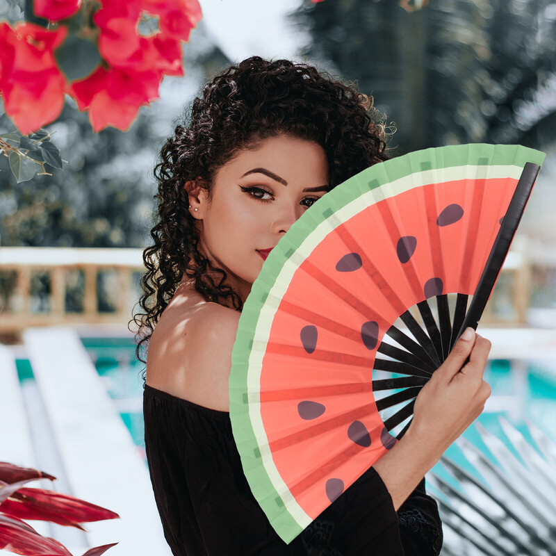 Görögdinnye összecsukható ventilátor japán dekor Japán stílusú dekoratív nyomtatás A nyári kézi fa