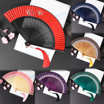 Folding Wood Hand Fan Dance Bone Bamboo Fan Silk Antique Folding Fan Lady Spot Κινεζικό δώρο Μπομπονιέρες γάμου και δώρα Θαυμαστές διακόσμησης