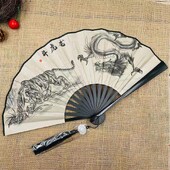 Retro drak skladací ventilátor v národnom štýle muž žena hanfu retro prenosný odolný obojstranný vzor hodvábny ventilátor 8 palcov